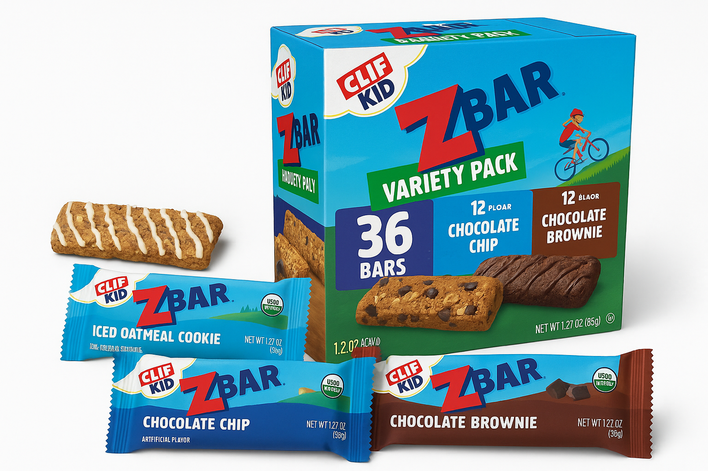 Clif Kid Organic ZBar, Variety Pack, 1.27 oz, 36-count (Costco)
Iced Oatmeal, Chocolate Chip, Chocolate Brownie Flavors