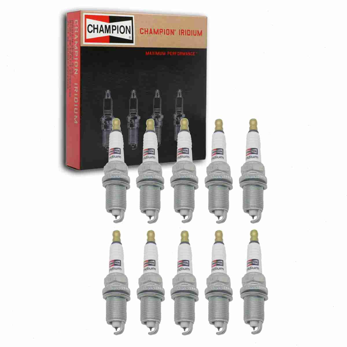 10 pc Champion 9803 Iridium Spark Plugs for PZFR7G-G RC8WMPB4 ZFR7F-11 Ignition Wire Secondary Fits select: 2001-2005 HONDA CIVIC, 1989-2004 PORSCHE 911