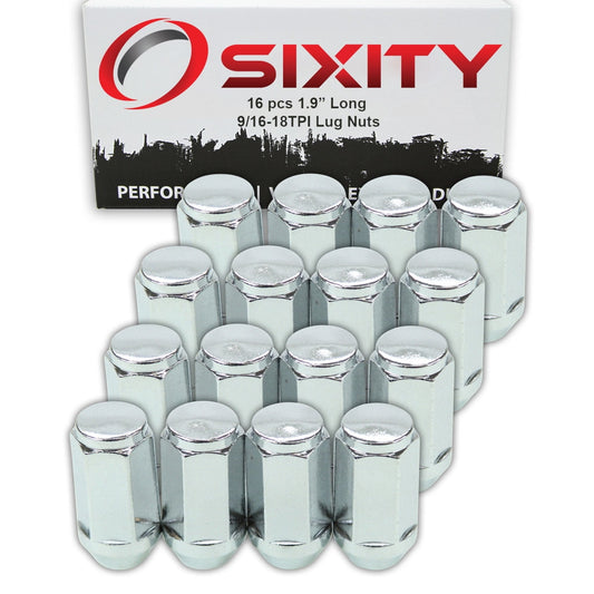 16 pc Sixity Chrome Bulge Acorn Wheel Lug Nuts - 9/16-18TPI 1.9" Long Capped