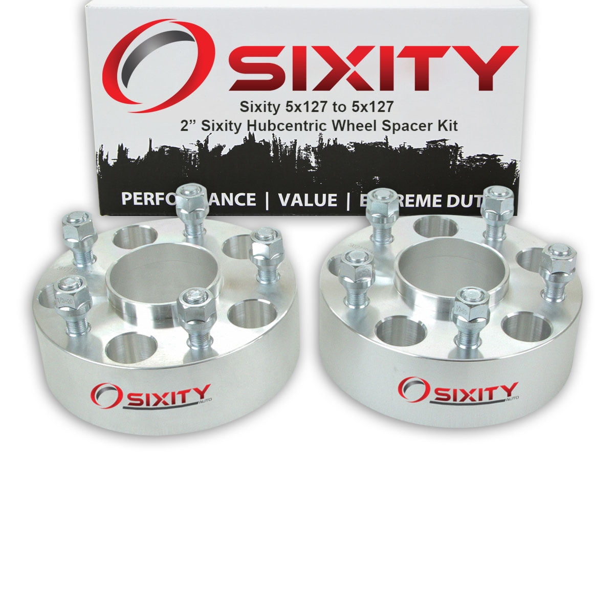 2 pc Sixity 2" 5x127 Wheel Spacers - Pickup Truck SUV 1/2-20tpi 1.25in Hubcentric