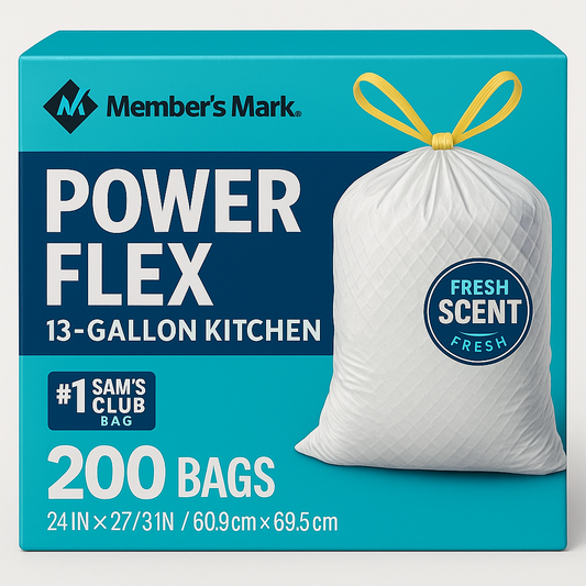 Member's Mark Power Flex 13-Gallon Trash Bags, Fresh Scent, 200 ct