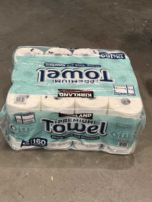 Kirkland Signature Paper Towels, 2-Ply, 160 Sheets, (Bulk)12 Individually Wrapped Rolls