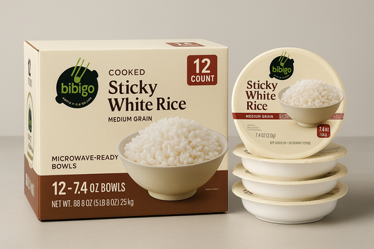 Bibigo, Cooked Sticky White Rice Bowls, Medium Grain, 7.4 oz, 12-Count