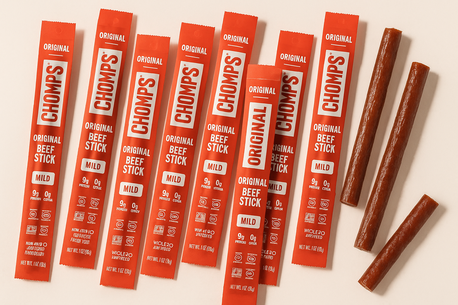 Chomps Original Beef Sticks, Mild, 12 Individually Wrapped Sticks