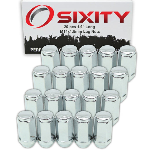 20 pc Sixity Chrome Bulge Acorn Wheel Lug Nuts - M14x1.5mm 1.9" Long Capped