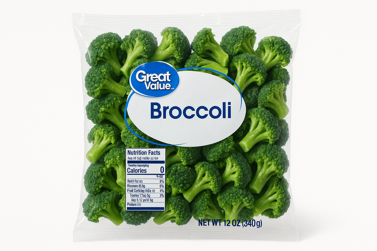 Great Value Broccoli, 12 oz frozen bag (Walmart)