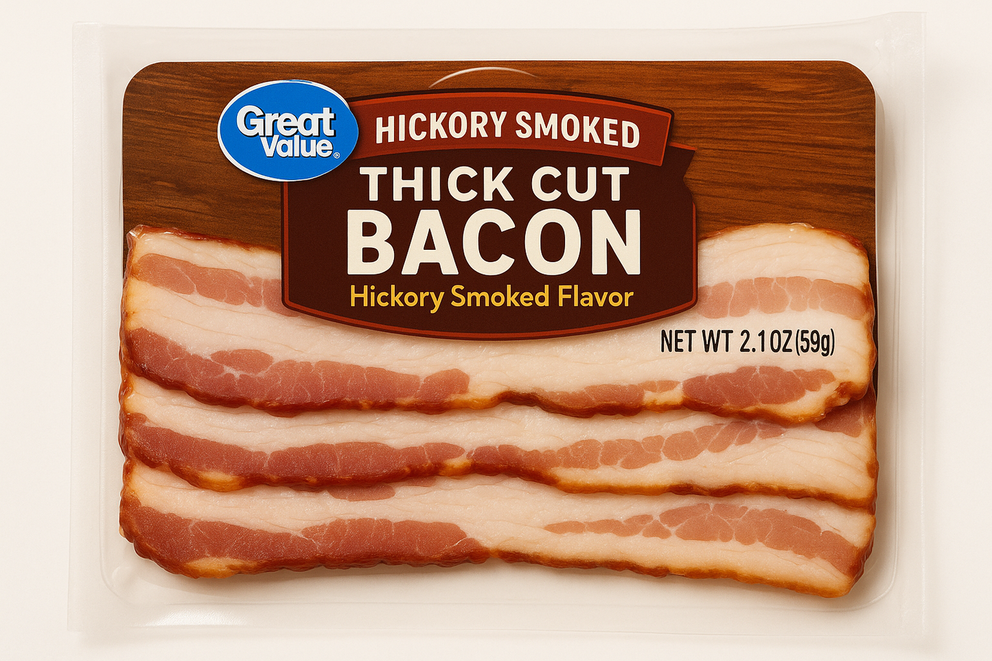 Great Value Hickory Smoked Thick Cut Bacon 2.1 oz — approx 2.1 oz