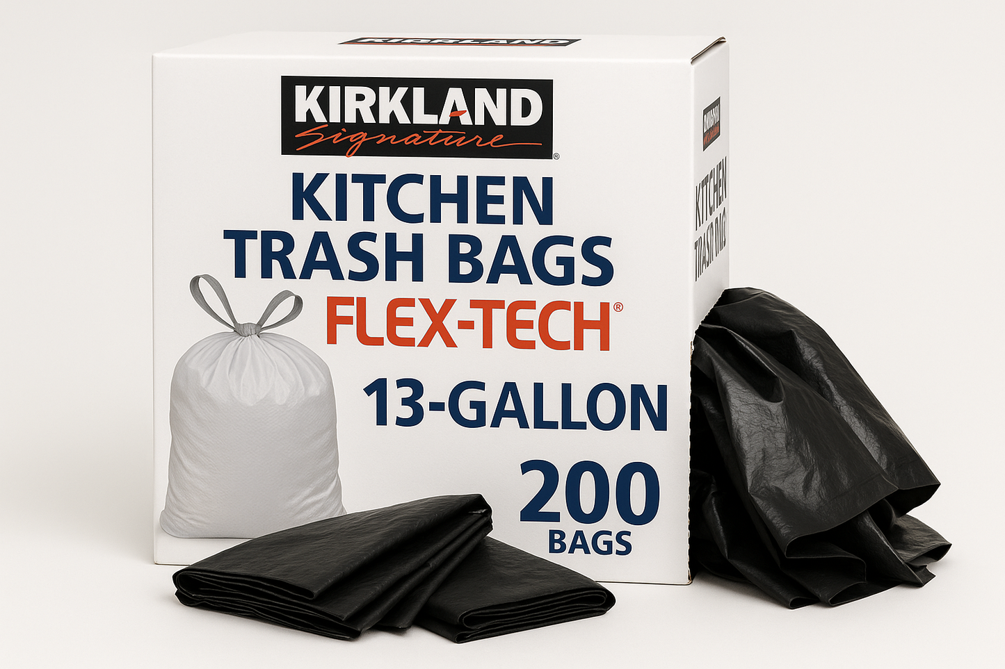 Kirkland Signature Flex-Tech 13-Gallon Kitchen Trash Bag, 200-count (Costco)