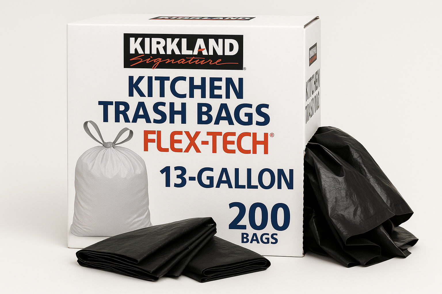Kirkland Signature Flex-Tech 13-Gallon Kitchen Trash Bag, 200-count (Costco)