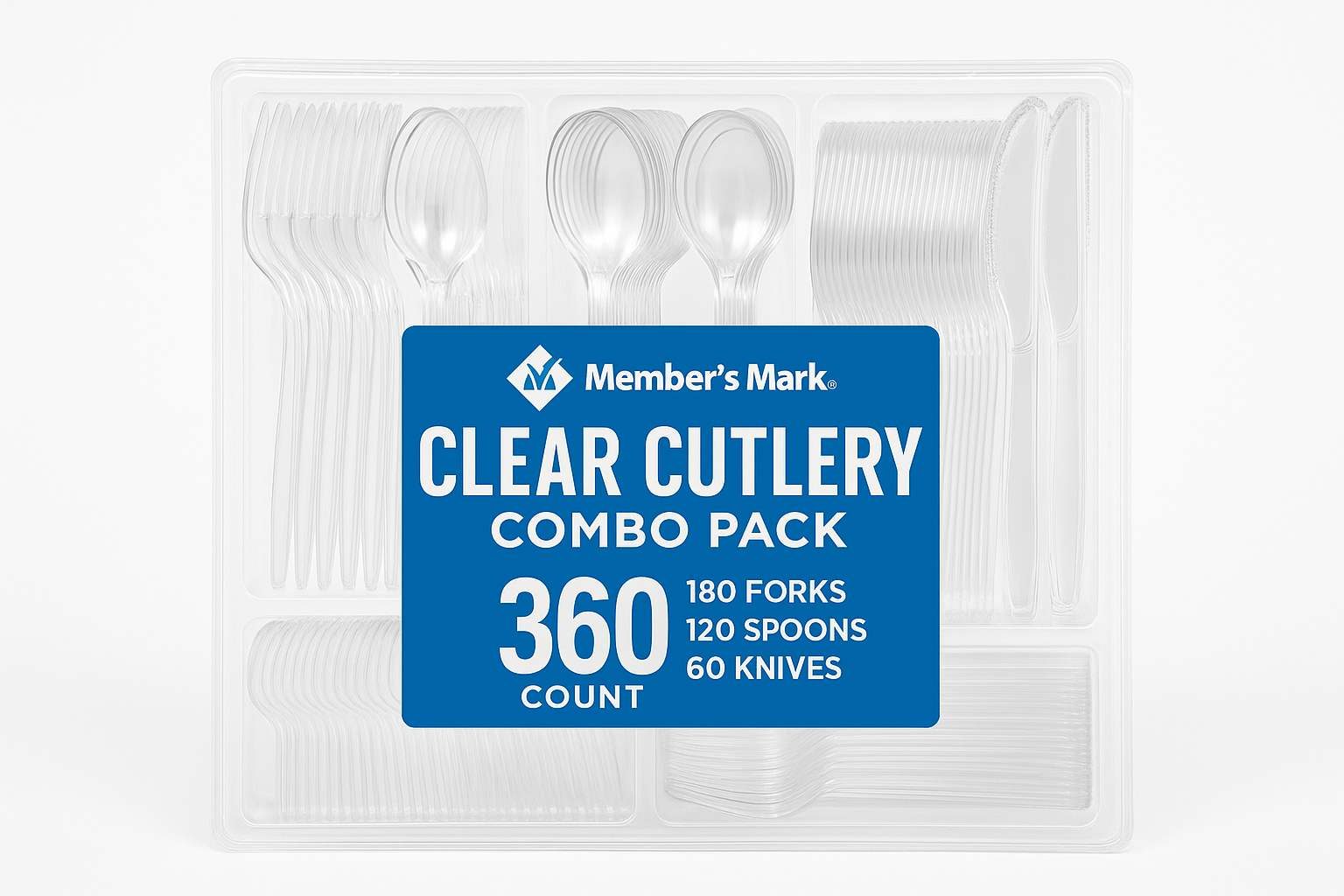 Member's Mark Clear Cutlery Combo Pack, Forks, Knives, Spoons, 360 ct