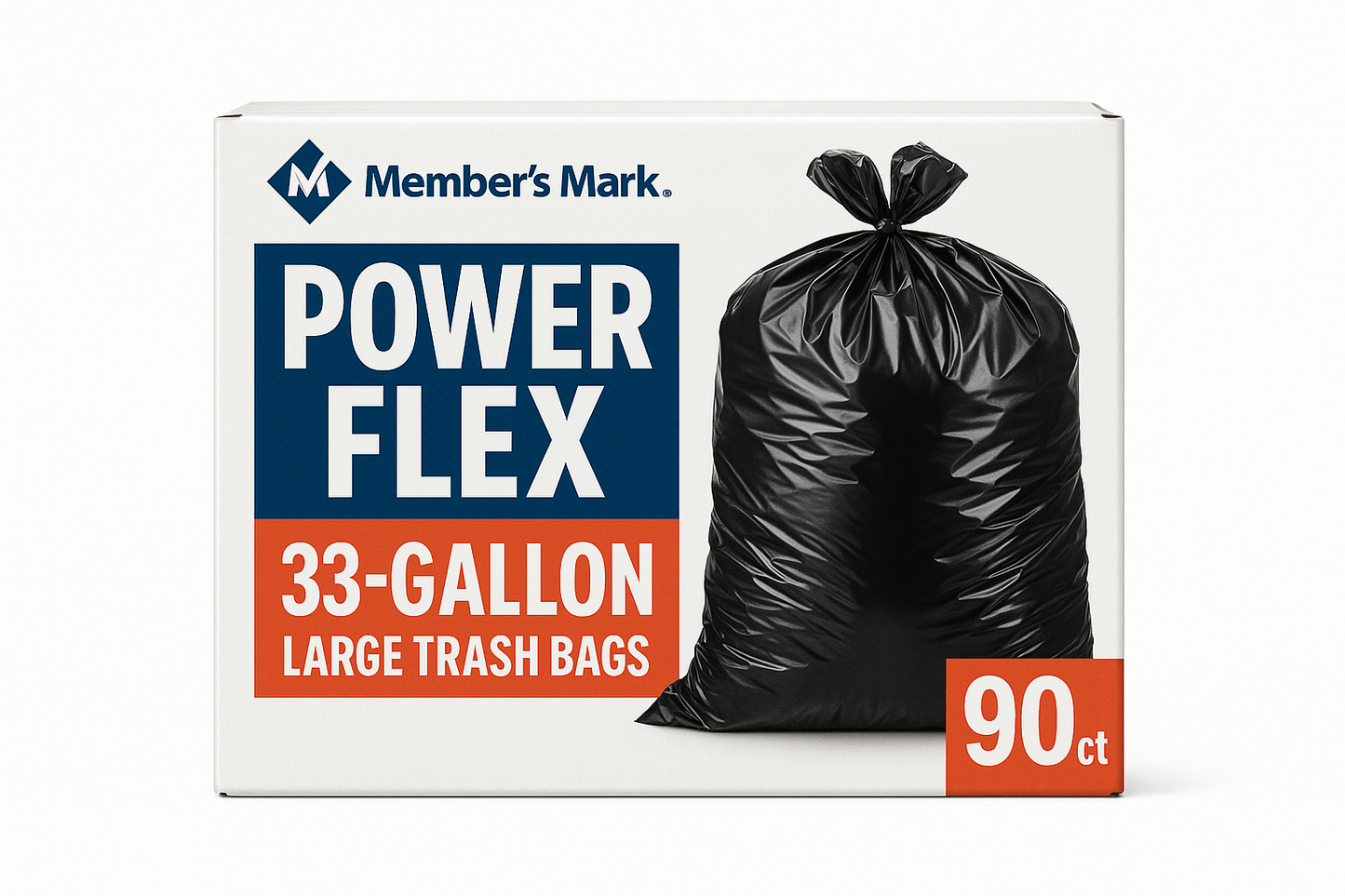 Member's Mark Power Flex 33-Gallon Large Trash Bags, 90 ct