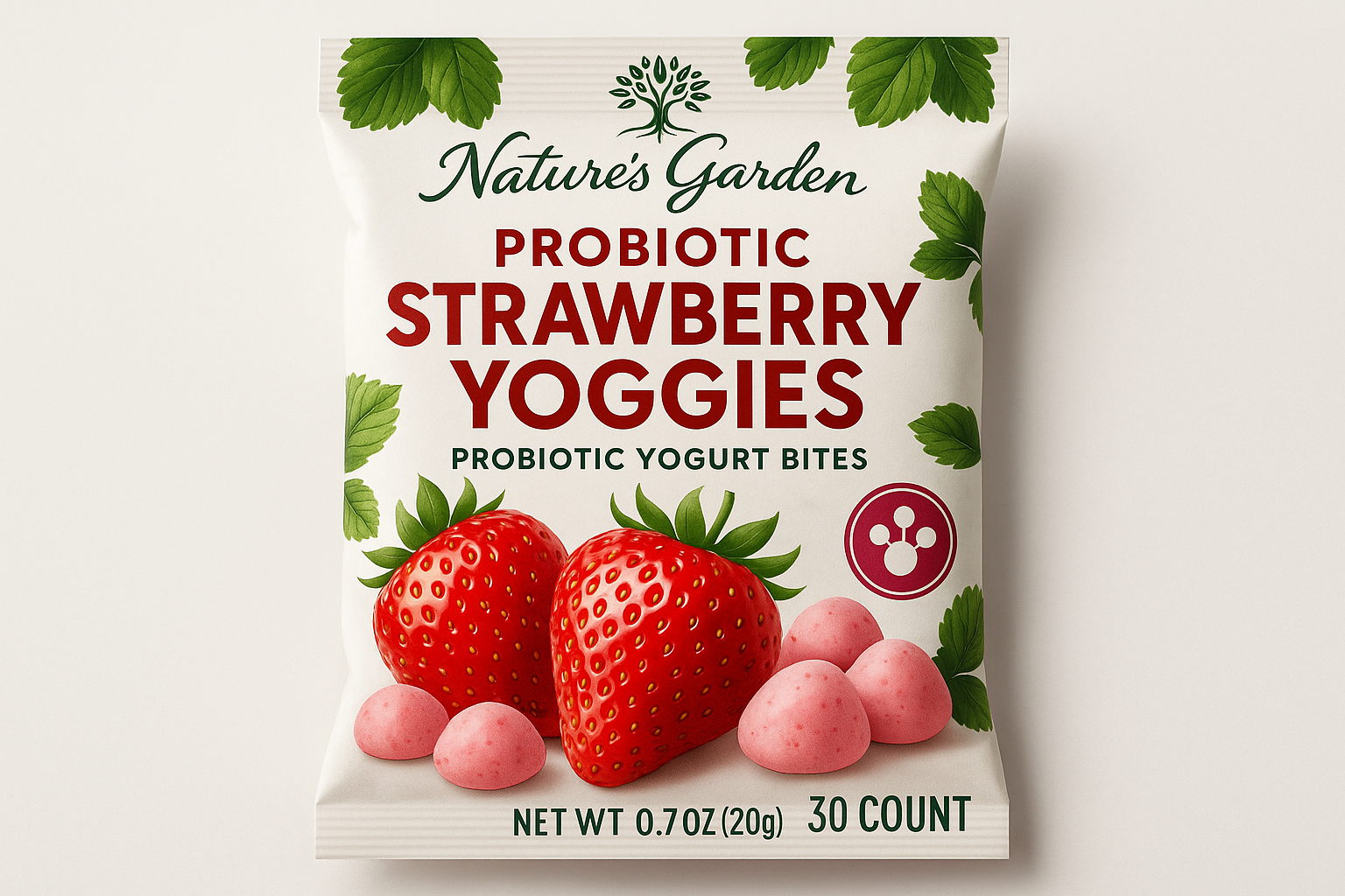 Nature's Garden, Probiotic Strawberry Yoggies, 0.7 oz, 30-count