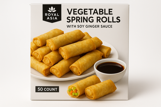 Royal Asia Vegetable Spring Rolls with Soy Ginger Sauce, 50-count