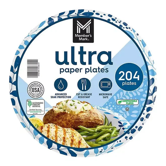 Member's Mark Ultra Dinner Paper Plates, 10.25 in, 204 ct