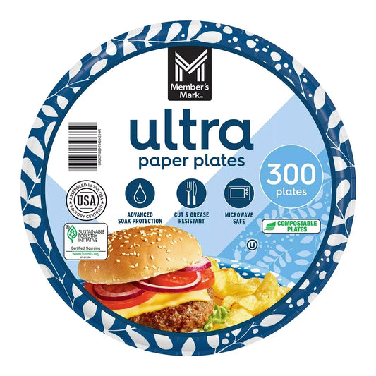Member's Mark Ultra Lunch Paper Plates, 8.5 in, 300 ct